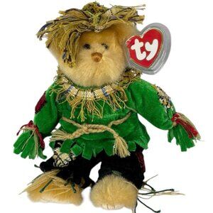 TY 2000 Alfalfa Let Then Eat Crow Furry 9” Blonde Bendable Scarecrow Bear